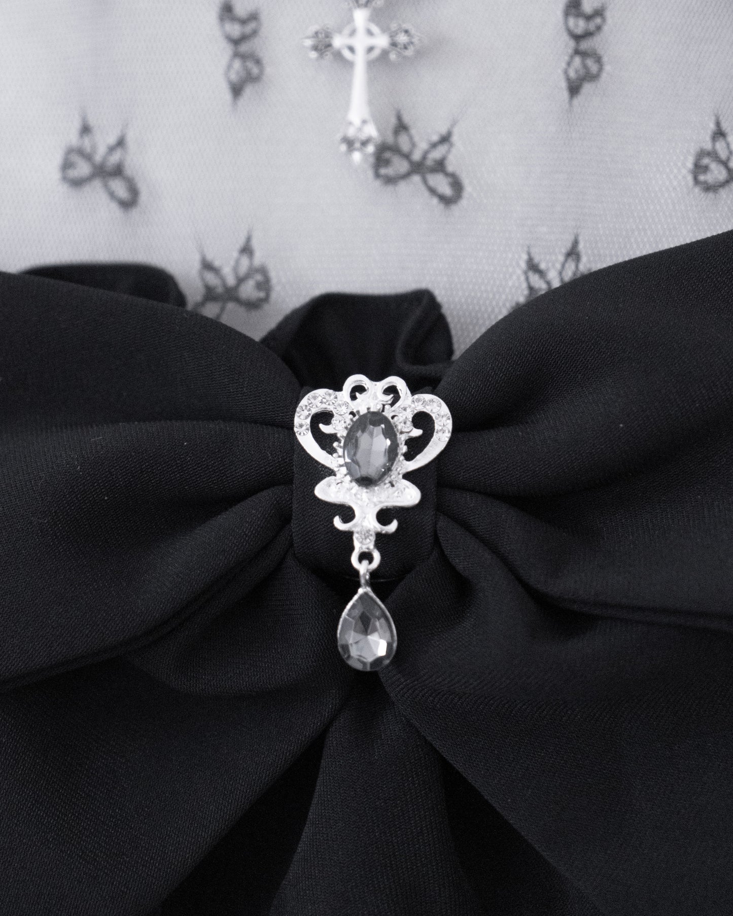 【Faded Lullaby】"Reve" 2-way wear rhinestone bow in 2 colors HANDMADE【preorder】