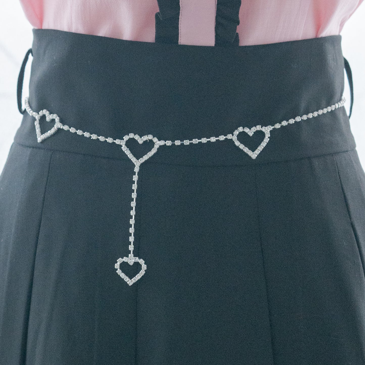 Heart shape rhinestone belt, waist chain (jirai-kei, y2k, gyaru)