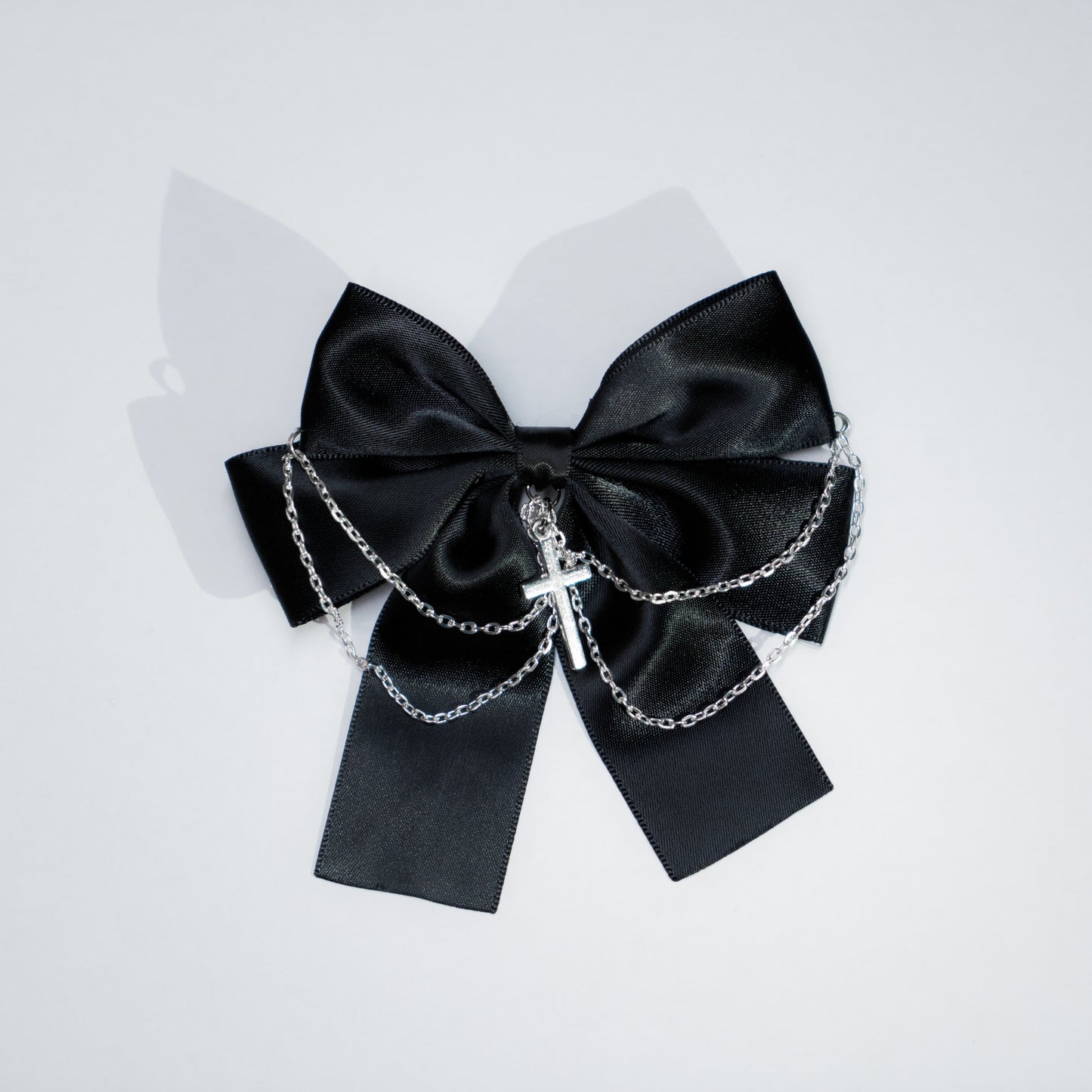 Black ribbon hair pin with cross (jirai-kei, alt fashion, goth) HANDMADE