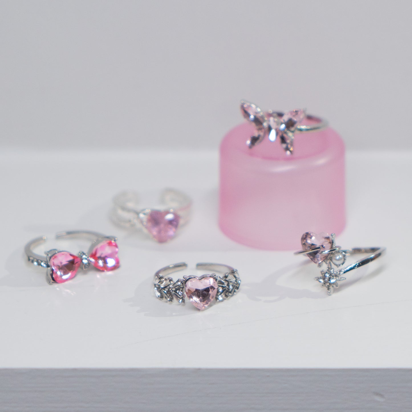 "Melted" pink rhinestone heart ring (jirai-kei, lolita, kawaii)