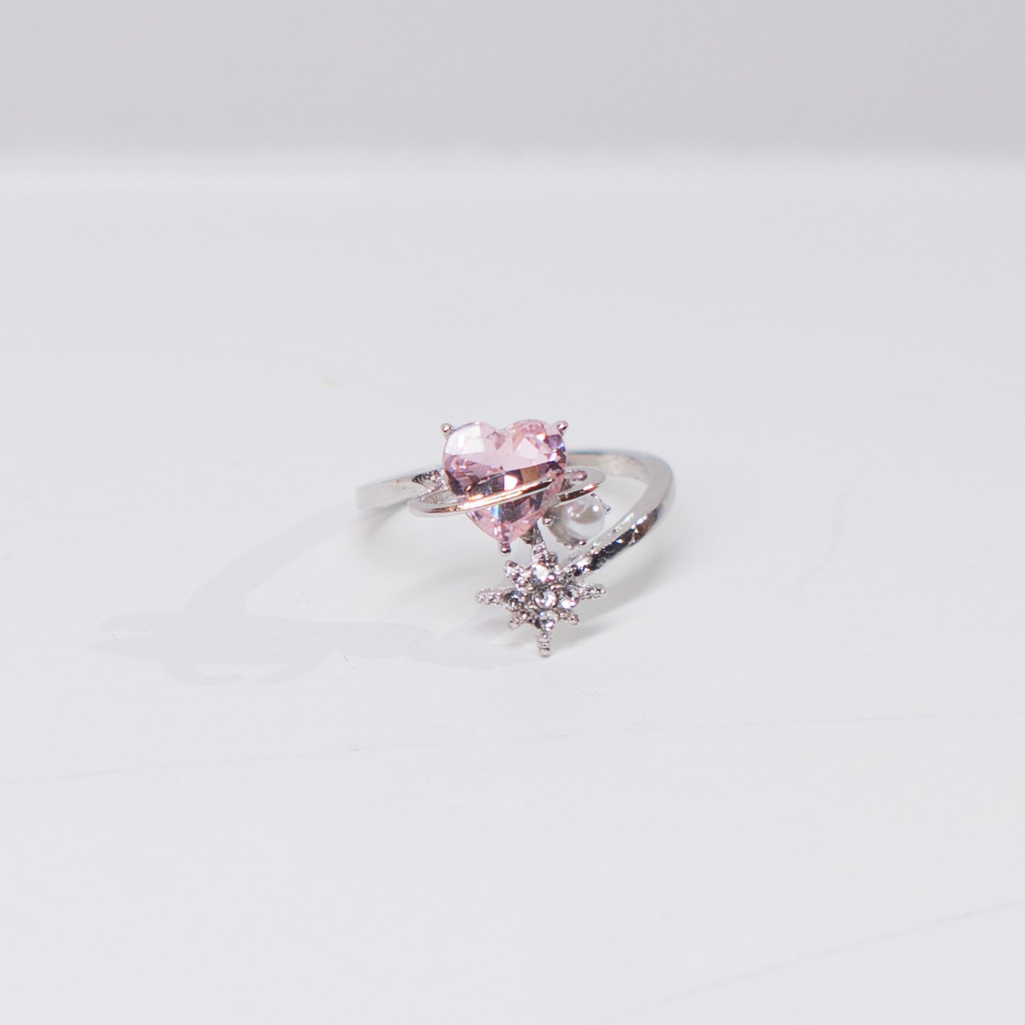 "Love galaxy" pink rhinestone heart ring (jirai-kei, lolita, kawaii)